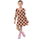 Polka Dots - Black On Cantaloupe Orange Kids  Long Sleeve Velvet Dress View1