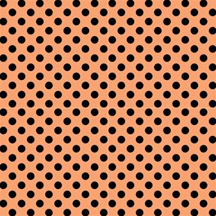Polka Dots Black On Cantaloupe Orange Fabric by FashionBoulevard