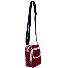 Polka Dots Black On Carmine Red Shoulder Strap Belt Bag by FashionBoulevard