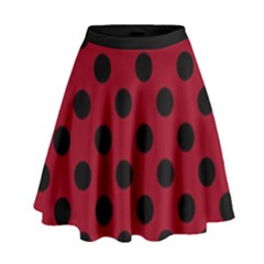 Polka Dots Black On Carmine Red High Waist Skirt by FashionBoulevard