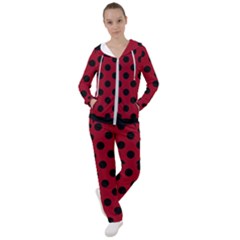 Polka Dots Black On Carmine Red Women s Tracksuit by FashionBoulevard