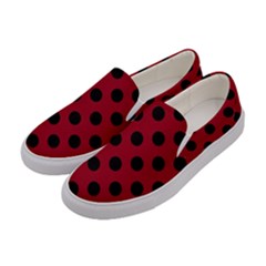 Polka Dots Black On Carmine Red Women s Canvas Slip Ons by FashionBoulevard