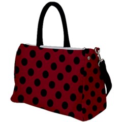 Polka Dots Black On Carmine Red Duffel Travel Bag by FashionBoulevard