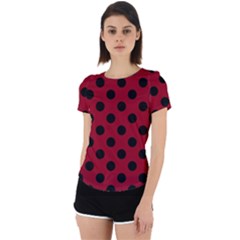 Polka Dots Black On Carmine Red Back Cut Out Sport Tee by FashionBoulevard