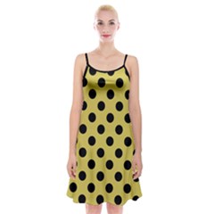 Polka Dots Black On Ceylon Yellow Spaghetti Strap Velvet Dress by FashionBoulevard