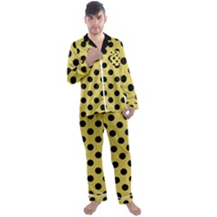 Polka Dots Black On Ceylon Yellow Men s Satin Pajamas Long Pants Set by FashionBoulevard