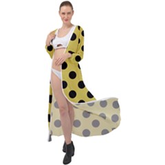 Polka Dots Black On Ceylon Yellow Maxi Chiffon Beach Wrap by FashionBoulevard