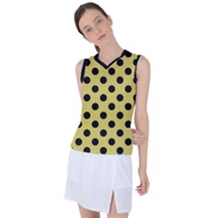 Polka Dots Black On Ceylon Yellow Women s Sleeveless Sports Top by FashionBoulevard