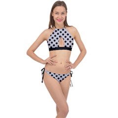 Polka Dots Black On Cloudy Grey Cross Front Halter Bikini Set by FashionBoulevard