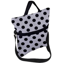 Polka Dots Black On Cloudy Grey Fold Over Handle Tote Bag by FashionBoulevard