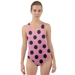 Polka Dots Black On Flamingo Pink Cut-out Back One Piece Swimsuit by FashionBoulevard