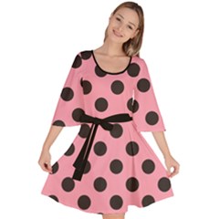 Polka Dots Black On Flamingo Pink Velour Kimono Dress by FashionBoulevard