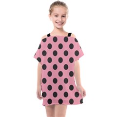 Polka Dots Black On Flamingo Pink Kids  One Piece Chiffon Dress