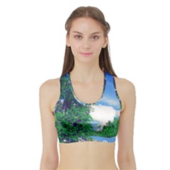 Drawing Of A Summer Day Sports Bra With Border by Fractalsandkaleidoscopes