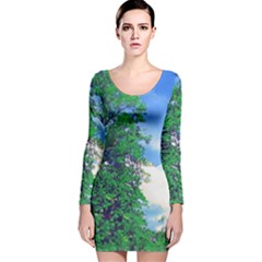 Drawing Of A Summer Day Long Sleeve Velvet Bodycon Dress by Fractalsandkaleidoscopes