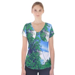 Drawing Of A Summer Day Short Sleeve Front Detail Top by Fractalsandkaleidoscopes