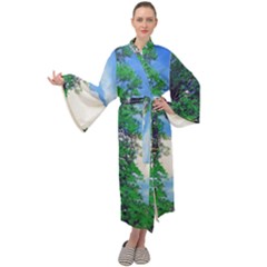 Drawing Of A Summer Day Maxi Velour Kimono by Fractalsandkaleidoscopes