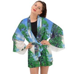 Drawing Of A Summer Day Long Sleeve Kimono by Fractalsandkaleidoscopes