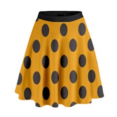 Polka Dots Black On Honey Orange High Waist Skirt by FashionBoulevard