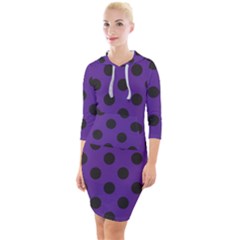 Polka Dots Black On Imperial Purple Quarter Sleeve Hood Bodycon Dress by FashionBoulevard