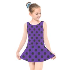 Polka Dots Black On Imperial Purple Kids  Skater Dress Swimsuit by FashionBoulevard