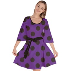 Polka Dots Black On Imperial Purple Velour Kimono Dress by FashionBoulevard