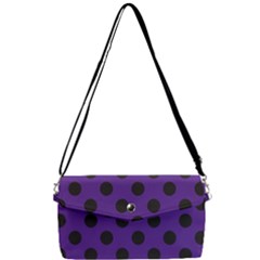 Polka Dots Black On Imperial Purple Removable Strap Clutch Bag by FashionBoulevard