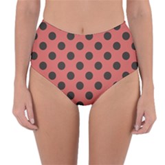 Polka Dots Black On Indian Red Reversible High-waist Bikini Bottoms by FashionBoulevard