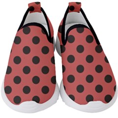 Polka Dots Black On Indian Red Kids  Slip On Sneakers by FashionBoulevard