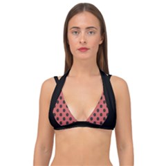 Polka Dots Black On Indian Red Double Strap Halter Bikini Top by FashionBoulevard