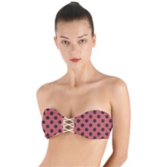 Polka Dots Black On Indian Red Twist Bandeau Bikini Top by FashionBoulevard