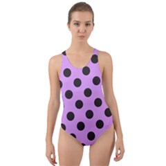 Polka Dots Black On Lavender Purple Cut-out Back One Piece Swimsuit by FashionBoulevard