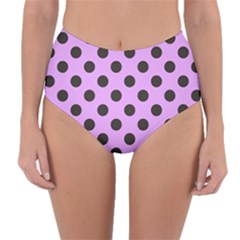 Polka Dots Black On Lavender Purple Reversible High-waist Bikini Bottoms by FashionBoulevard