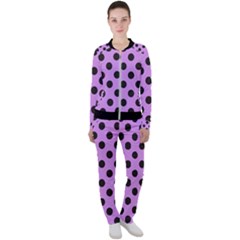 Polka Dots Black On Lavender Purple Casual Jacket And Pants Set