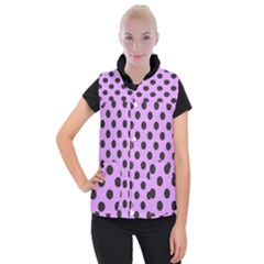 Polka Dots Black On Lavender Purple Women s Button Up Vest by FashionBoulevard