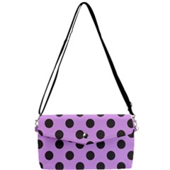 Polka Dots Black On Lavender Purple Removable Strap Clutch Bag