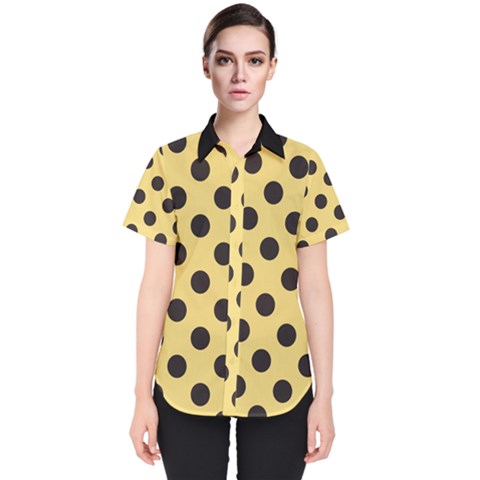 Polka Dots Black On Mellow Yellow Women s Short Sleeve Shirt by FashionBoulevard