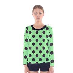 Polka Dots Black On Mint Green Women s Long Sleeve Tee