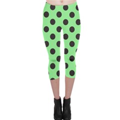 Polka Dots Black On Mint Green Capri Leggings 