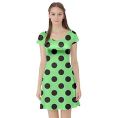 Polka Dots Black On Mint Green Short Sleeve Skater Dress by FashionBoulevard