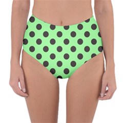 Polka Dots Black On Mint Green Reversible High-waist Bikini Bottoms