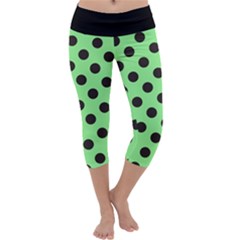 Polka Dots Black On Mint Green Capri Yoga Leggings