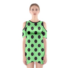 Polka Dots Black On Mint Green Shoulder Cutout One Piece Dress