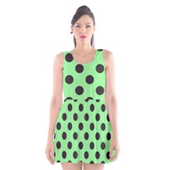 Polka Dots Black On Mint Green Scoop Neck Skater Dress