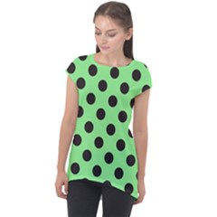 Polka Dots Black On Mint Green Cap Sleeve High Low Top by FashionBoulevard