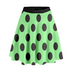 Polka Dots Black On Mint Green High Waist Skirt