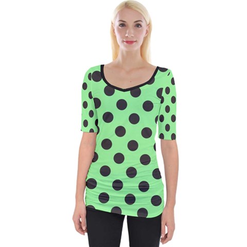 Polka Dots Black On Mint Green Wide Neckline Tee by FashionBoulevard