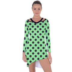 Polka Dots Black On Mint Green Asymmetric Cut-out Shift Dress