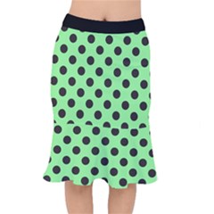 Polka Dots Black On Mint Green Short Mermaid Skirt