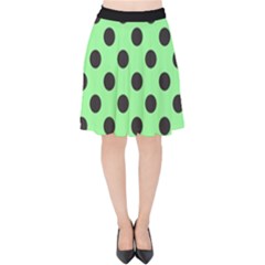 Polka Dots Black On Mint Green Velvet High Waist Skirt